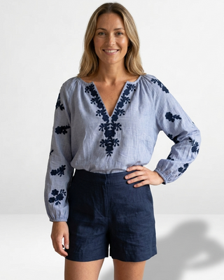Monaco Cotton Blouse 'Blue & Navy'