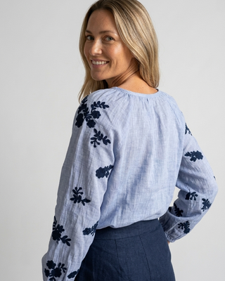 Monaco Cotton Blouse 'Blue & Navy'