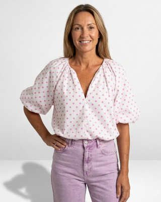 Maison Polka Dot Blouse 'White & Pink'