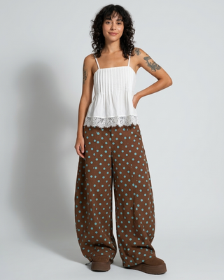 Magnolia Balloon Leg Polka Dots Trousers 'Brown/Blue'