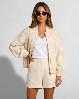 Belle Linen Embroidered Jacket 'Cream & Beige'
