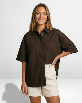 Muse Cotton Pleated Shirt 'Brown'