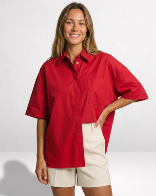 Muse Cotton Pleated Shirt 'Cherry Red'