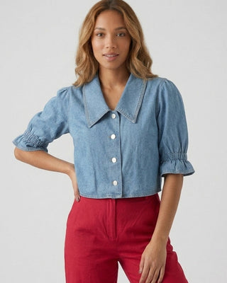 Dora Cropped Shirt 'Light Denim'