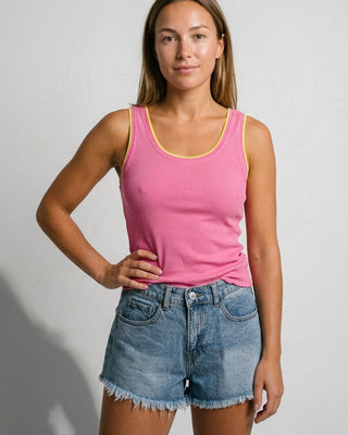 Lumi Cotton Ribbed Sleeveless T-Shirt 'Pink & Neon'