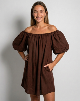 Aura Off The Shoulder Dress 'Brown'