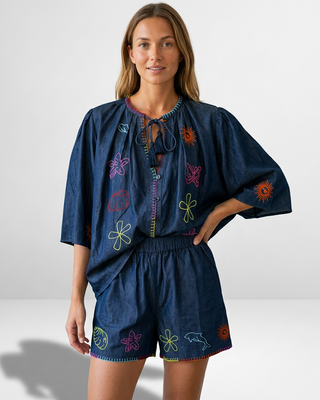 Breeze Embroidered Tencel Shirt 'Denim'