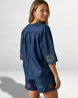 Breeze Embroidered Tencel Shirt 'Denim'