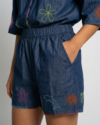 Breeze Embroidered Tencel Shorts 'Denim'