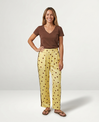 Magnolia Satin Polka Dot Trousers 'Yellow & Brown'
