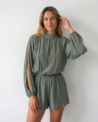 Florence Cheesecloth Playsuit 'Khaki'