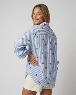 Portofino Cotton Striped Cherrys Shirt 'White & Blue' LIVE