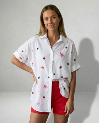 Starfish Oversized Embroidered Shirt 'White' LIVE