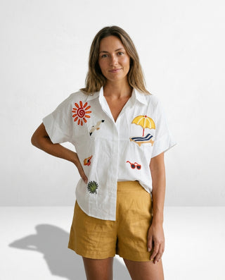 Ibiza Cotton Embroidered Shirt 'Cream' LIVE