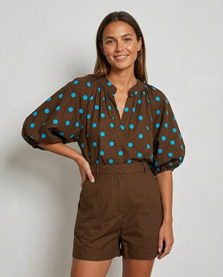 Mirabelle Polka Dot Blouse 'Brown & Blue' LIVE