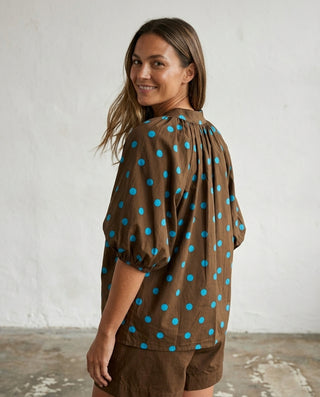 Mirabelle Polka Dot Blouse 'Brown & Blue' LIVE