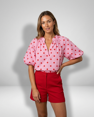 Mirabelle Polka Dot Blouse 'Baby Pink & Red' LIVE