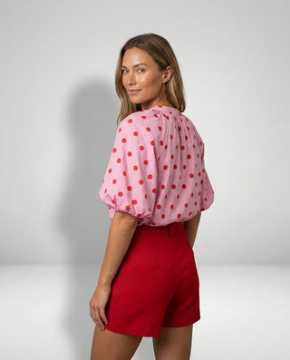Mirabelle Polka Dot Blouse 'Baby Pink & Red' LIVE