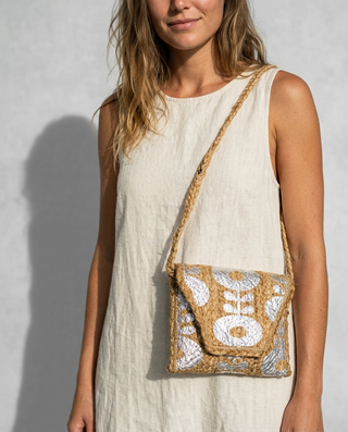Straw and Silver Crossbody Bag 'Straw' LIVE