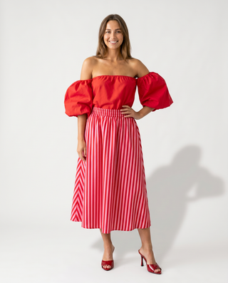 Boheme Linen Striped Skirt 'Baby Pink & Red'