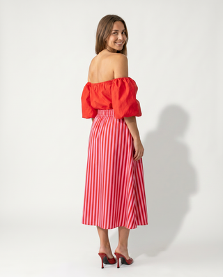 Boheme Linen Striped Skirt 'Baby Pink & Red'