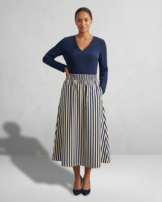 Boheme Linen Striped Skirt 'Cream & Navy'