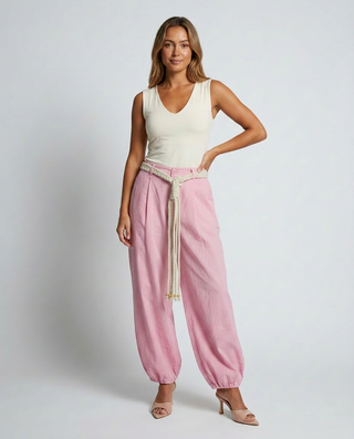 Isabella Linen Trousers 'Baby Pink'