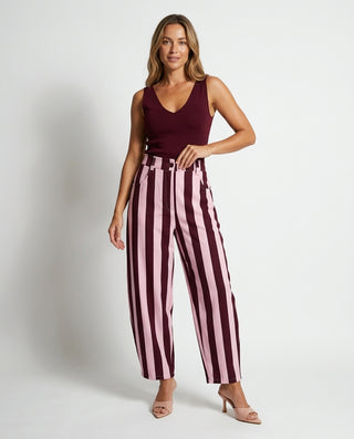 Alley Striped Trousers 'Burgundy & Baby Pink' LIVE