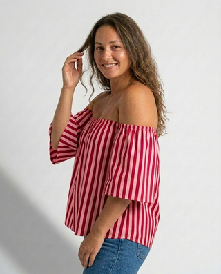 Alley Striped Off the Shoulder Top 'Pink & Baby Pink' LIVE