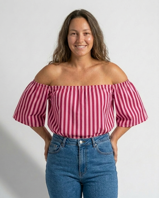 Alley Striped Off the Shoulder Top 'Pink & Baby Pink' LIVE
