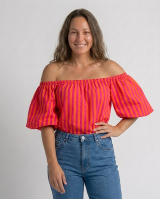 Alley Striped Off the Shoulder Top 'Neon Orange & Pink' SUNDAY