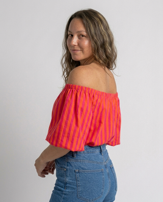 Alley Striped Off the Shoulder Top 'Neon Orange & Pink' SUNDAY