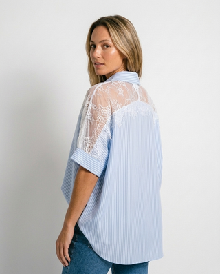 Belle Striped Lace Blouse 'Blue & White' LIVE