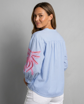 Meline Oversized Striped Shirt 'White/Blue/Neon Pink'