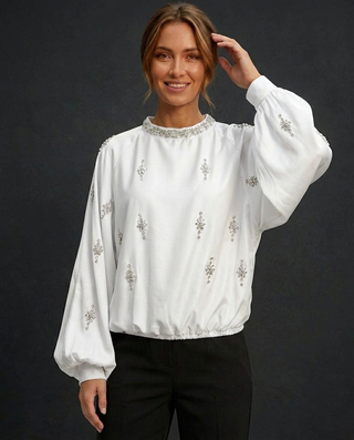 Celeste Embellished Satin Blouse 'White'
