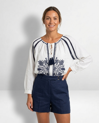 Nula Embroidered Blouse 'White & Navy'