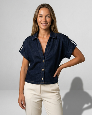 Sirena Gold Buttons Shirt 'Dark Denim'