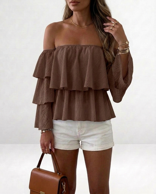 Malibu Frilled Top 'Choco Brown'