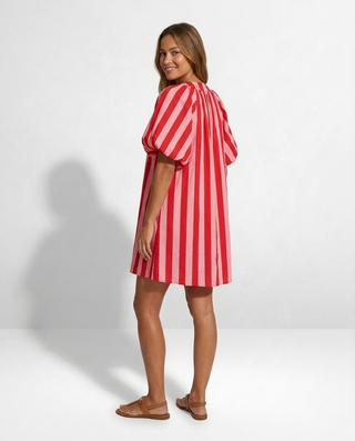 Sandy Cotton Striped Dress 'Baby Pink & Red'