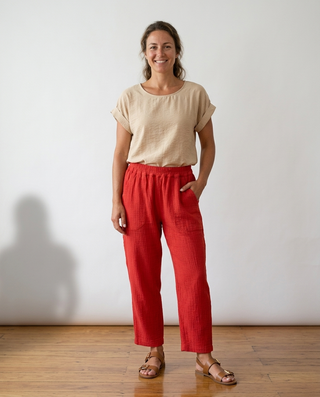 Willow Cheesecloth Trousers 'Tomato Red'