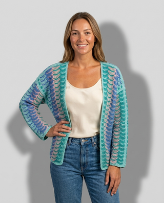 Electric Bloom Knit Jacket 'Turquoise/Blue/Cream'