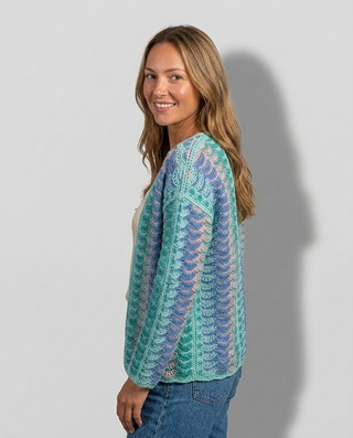 Electric Bloom Knit Jacket 'Turquoise/Blue/Cream'