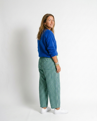 Electric Bloom Gingham Trousers 'Neon Green & Blue'