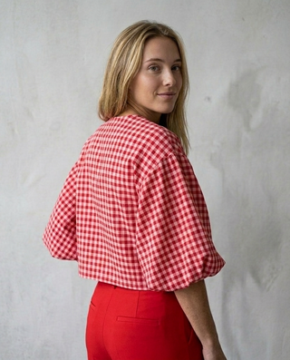 Cherry Blossom Gingham Top 'Baby Pink & Red'