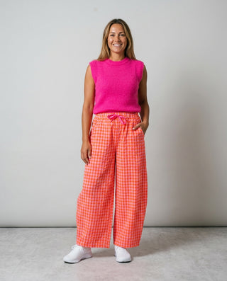 Electric Bloom Gingham Trousers 'Neon Orange & Pink'