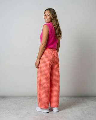 Electric Bloom Gingham Trousers 'Neon Orange & Pink'