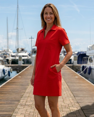 Fiorella Cotton Dress 'Tomato Red' (No Buttons)