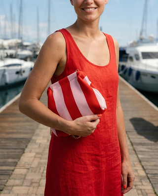 Vera Striped Handbag 'Baby Pink & Red'