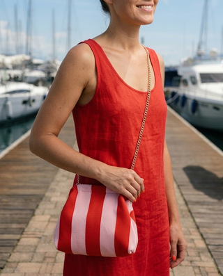 Vera Striped Handbag 'Baby Pink & Red'
