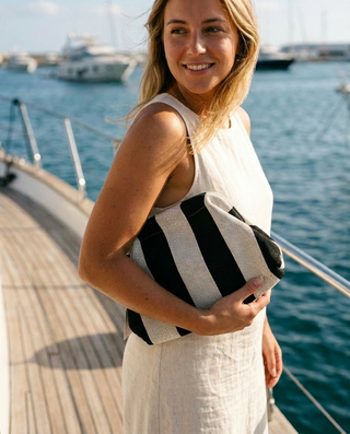Vera Striped Handbag 'Black & Cream'